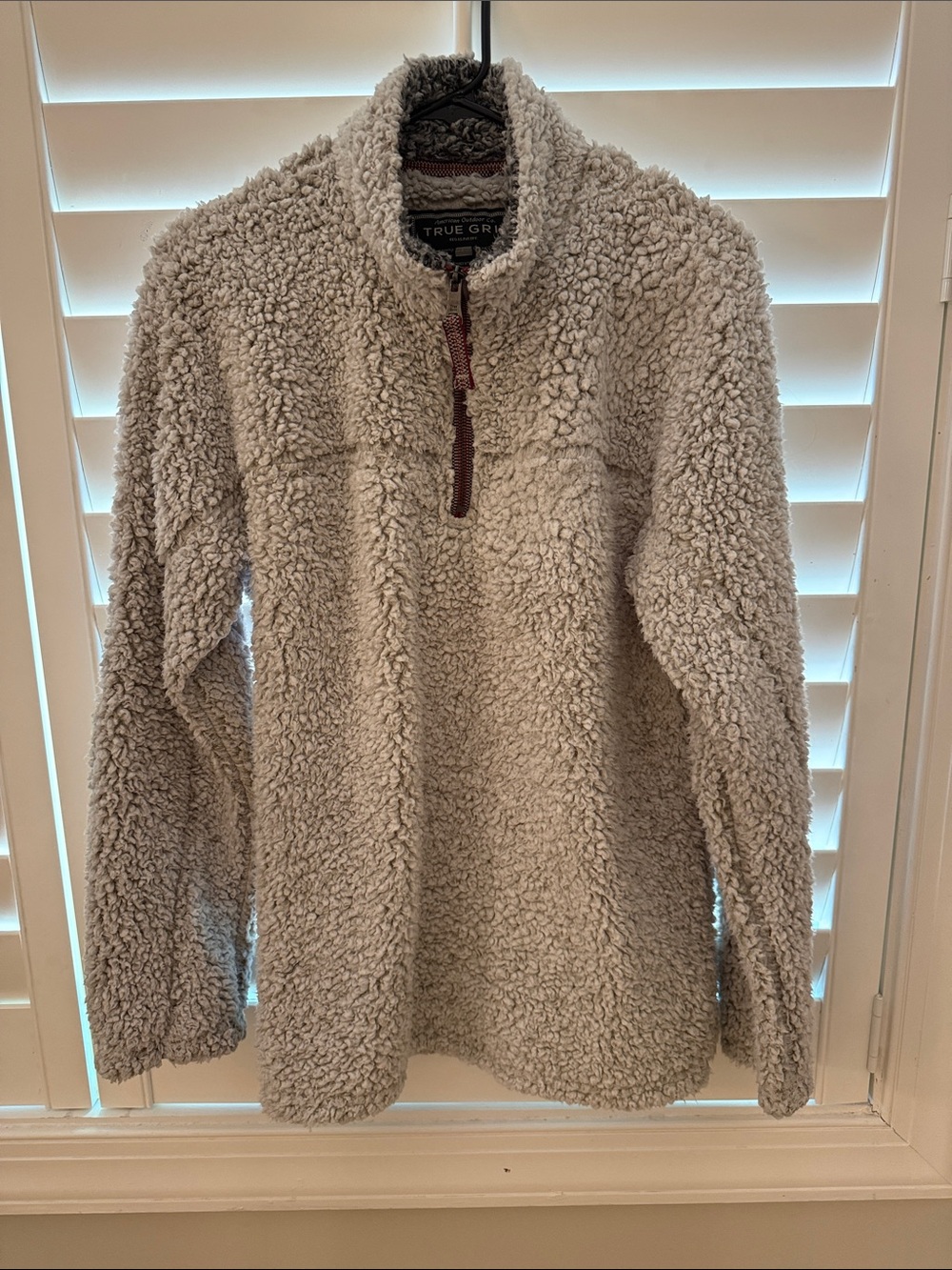 True Grit Women's Cream Sherpa Quarter-Zip Pullover with Brown Trim